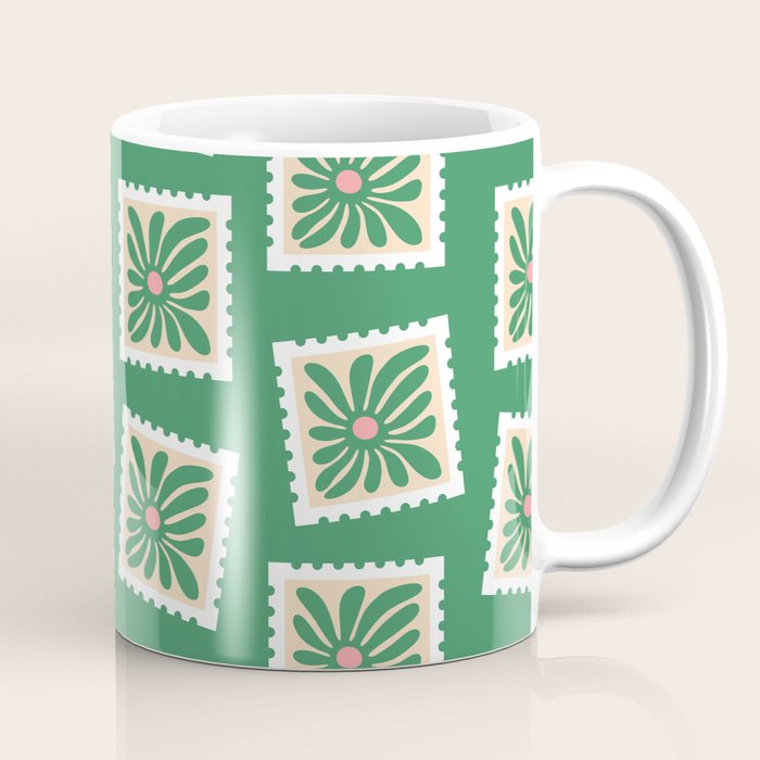 Vintage flower postage stamp pattern Coffee Mug Gallery Image 1