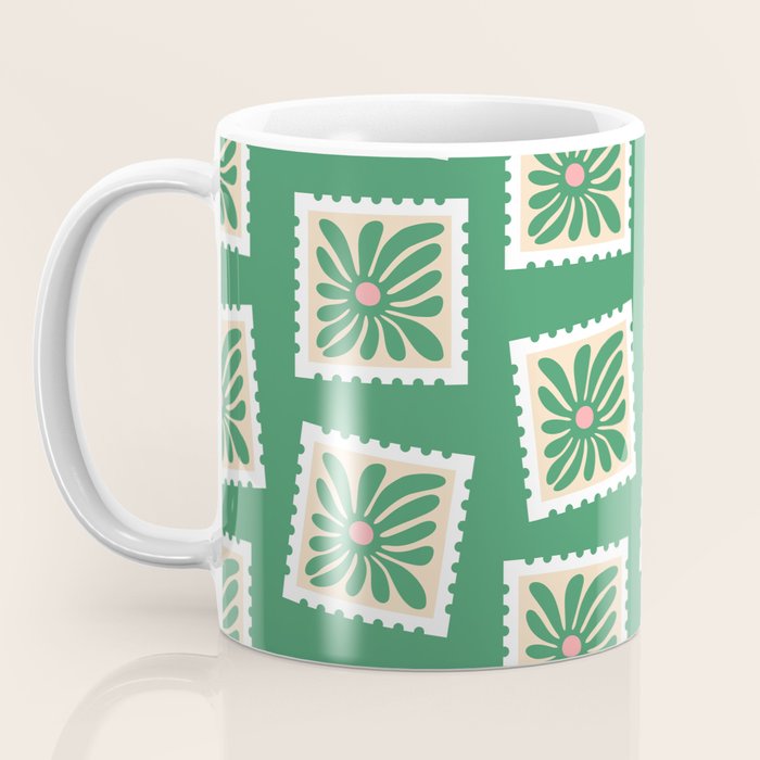 Vintage flower postage stamp pattern Coffee Mug Gallery Image 3