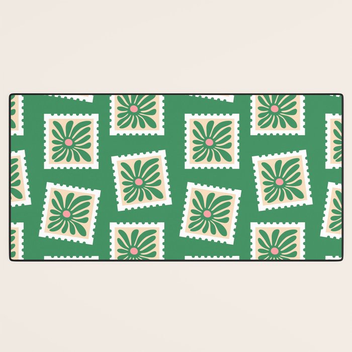 Vintage flower postage stamp pattern Desk Mat Gallery Image 3