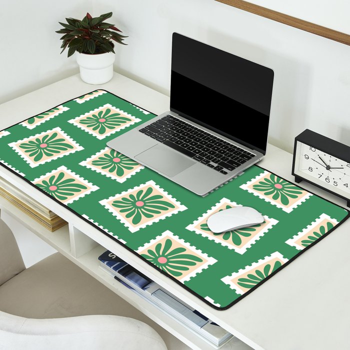 Vintage flower postage stamp pattern Desk Mat Gallery Image 2
