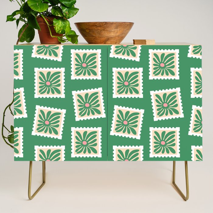 Vintage flower postage stamp pattern Credenza Gallery Image 1