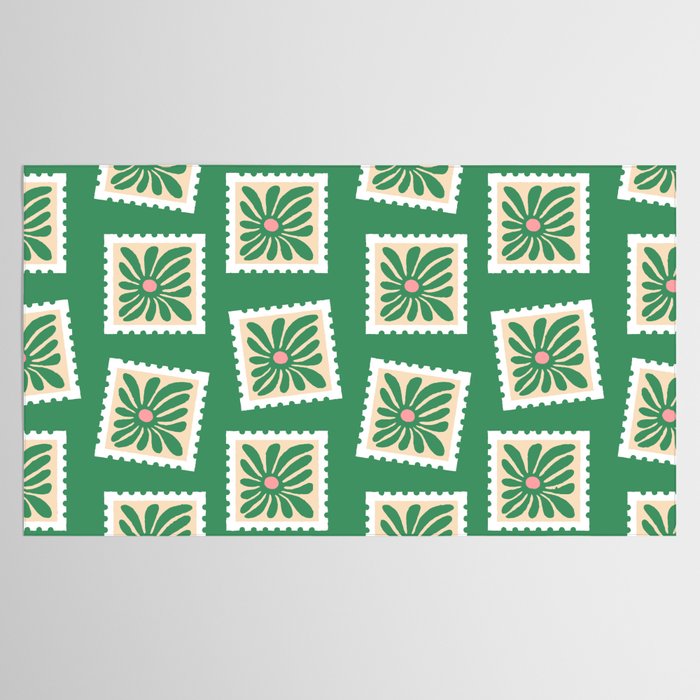 Vintage flower postage stamp pattern Tablecloth Gallery Image 2