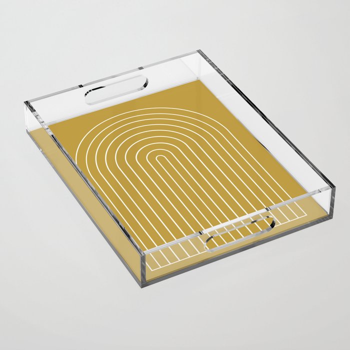 Minimal Arch XLIX Ochre Yellow Modern Geometric Lines Acrylic Tray Gallery Image 1