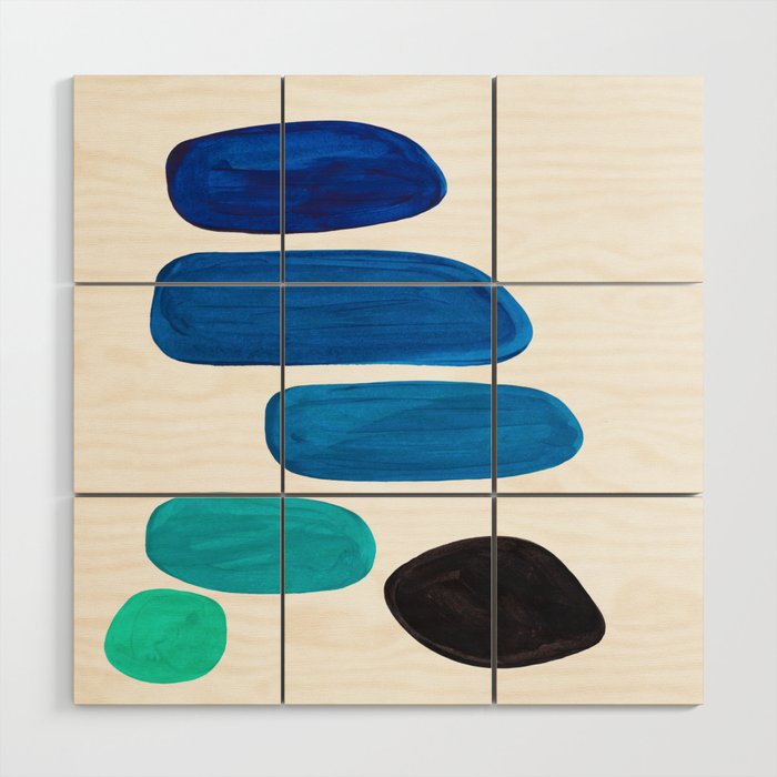 Colorful Mid Century Modern Pop Art Minimalist Style Teal Blue Aquamarine Bubbles White Background Wood Wall Art Gallery Image 1