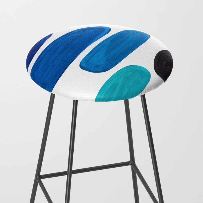 Colorful Mid Century Modern Pop Art Minimalist Style Teal Blue Aquamarine Bubbles White Background Stool Gallery Image 2