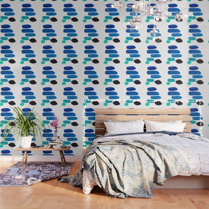 Colorful Mid Century Modern Pop Art Minimalist Style Teal Blue Aquamarine Bubbles White Background Wallpaper Gallery Image 3