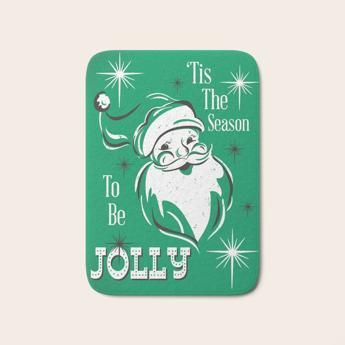 'Tis The Season - Retro Santa Green Bath Mat Gallery Image 1