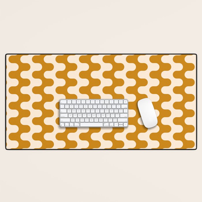 Retro Mid Century Modern Waves in  Yellow Ocher Desk Mat Gallery Image 1