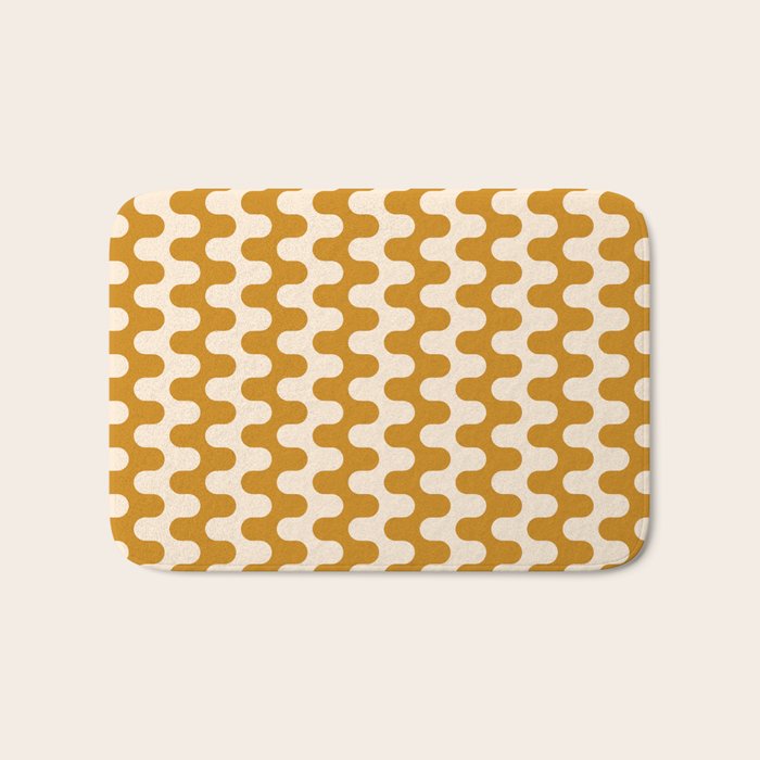 Retro Mid Century Modern Waves in  Yellow Ocher Bath Mat Gallery Image 1