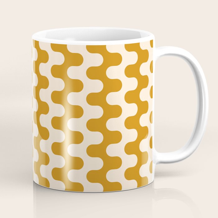 Retro Mid Century Modern Waves in  Yellow Ocher Coffee Mug Gallery Image 1