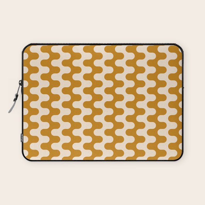 Retro Mid Century Modern Waves in  Yellow Ocher Laptop Sleeve Gallery Image 1