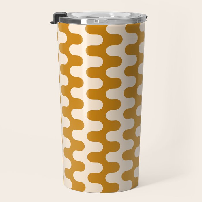 Retro Mid Century Modern Waves in  Yellow Ocher Travel Mug Gallery Image 3