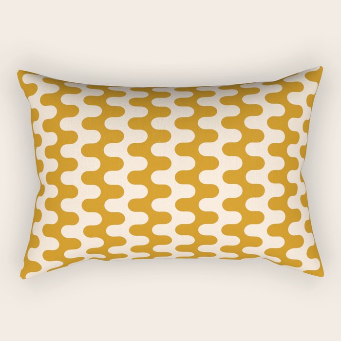 Retro Mid Century Modern Waves in  Yellow Ocher Rectangular Pillow Gallery Image 1