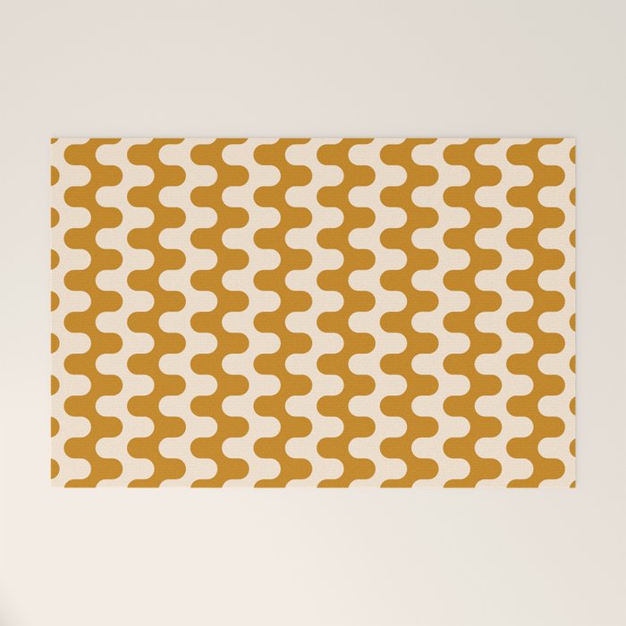 Retro Mid Century Modern Waves in  Yellow Ocher Welcome Mat Gallery Image 1