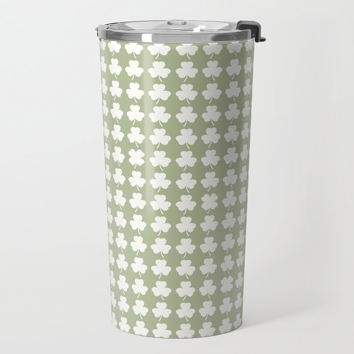 Clovers XXVI Natural Green Botanical Pattern Travel Mug Gallery Image 2
