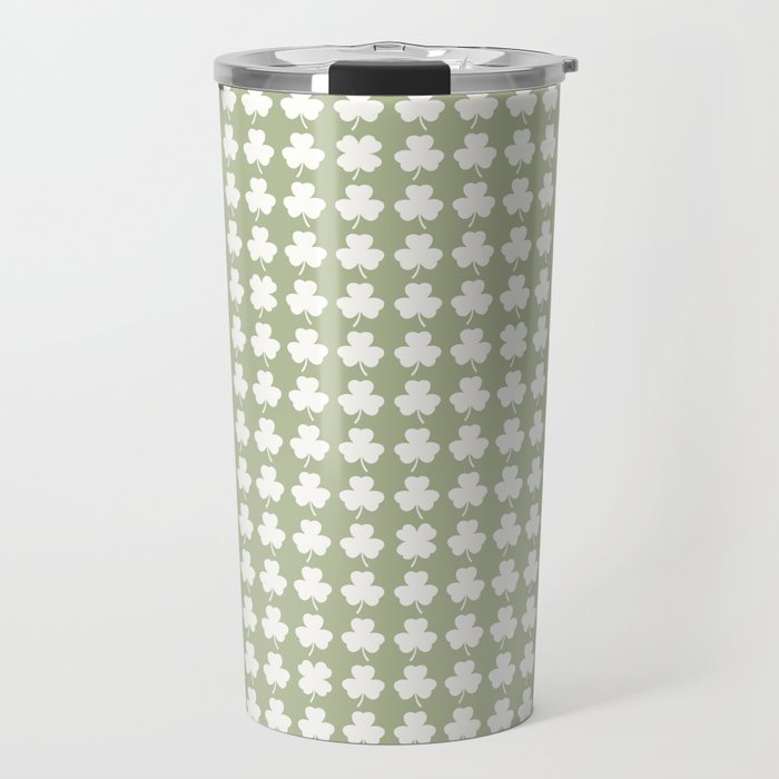 Clovers XXVI Natural Green Botanical Pattern Travel Mug Gallery Image 1