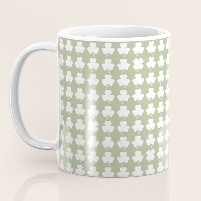 Clovers XXVI Natural Green Botanical Pattern Coffee Mug Gallery Image 3