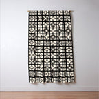 Mid Century Modern Retro Atomic Star Tiles Geometric Pattern Black and Almond Cream Window Curtain Gallery Image 3