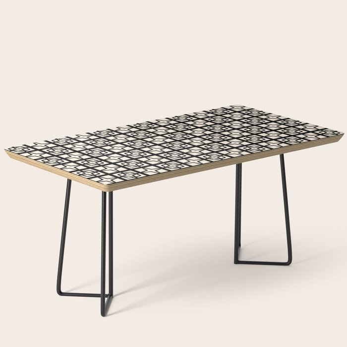 Mid Century Modern Retro Atomic Star Tiles Geometric Pattern Black and Almond Cream Coffee Table Gallery Image 1