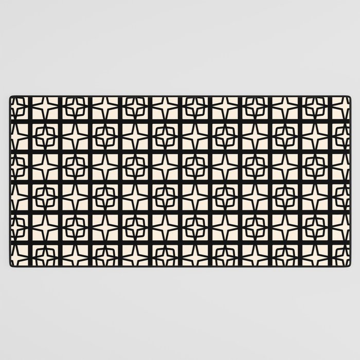 Mid Century Modern Retro Atomic Star Tiles Geometric Pattern Black and Almond Cream Desk Mat Gallery Image 3