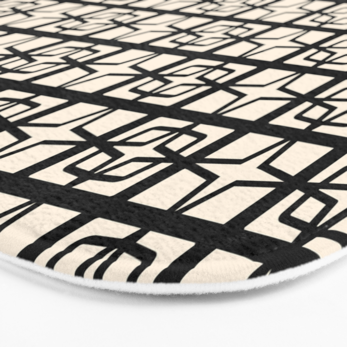 Mid Century Modern Retro Atomic Star Tiles Geometric Pattern Black and Almond Cream Bath Mat Gallery Image 3