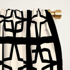 Mid Century Modern Retro Atomic Star Tiles Geometric Pattern Black and Almond Cream Window Curtain Gallery Image 2