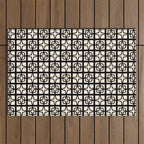 Mid Century Modern Retro Atomic Star Tiles Geometric Pattern Black and Almond Cream Outdoor Rug Gallery Image 1