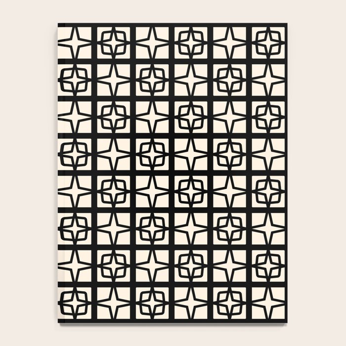 Mid Century Modern Retro Atomic Star Tiles Geometric Pattern Black and Almond Cream Notebook Gallery Image 4