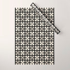 Mid Century Modern Retro Atomic Star Tiles Geometric Pattern Black and Almond Cream Wrapping Paper Gallery Image 1