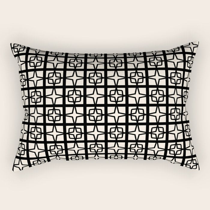 Mid Century Modern Retro Atomic Star Tiles Geometric Pattern Black and Almond Cream Rectangular Pillow Gallery Image 2