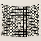 Mid Century Modern Retro Atomic Star Tiles Geometric Pattern Black and Almond Cream Wall Tapestry Gallery Image 4