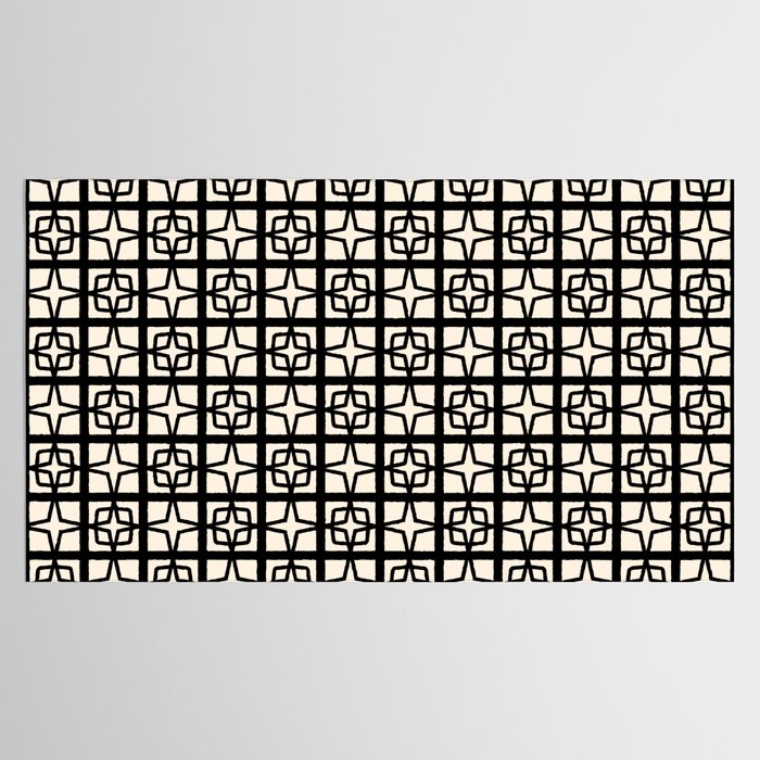 Mid Century Modern Retro Atomic Star Tiles Geometric Pattern Black and Almond Cream Tablecloth Gallery Image 2