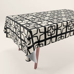 Mid Century Modern Retro Atomic Star Tiles Geometric Pattern Black and Almond Cream Tablecloth Gallery Image 1