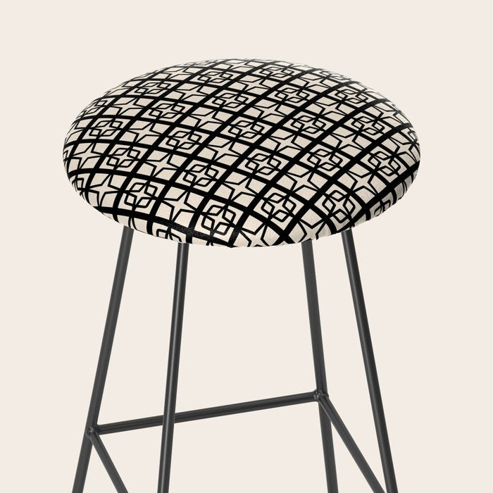 Mid Century Modern Retro Atomic Star Tiles Geometric Pattern Black and Almond Cream Stool Gallery Image 2