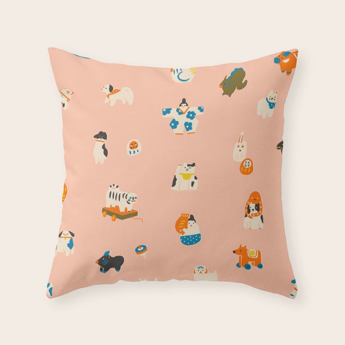 Japanese folk toys Throw Pillow Gallery Image 6
