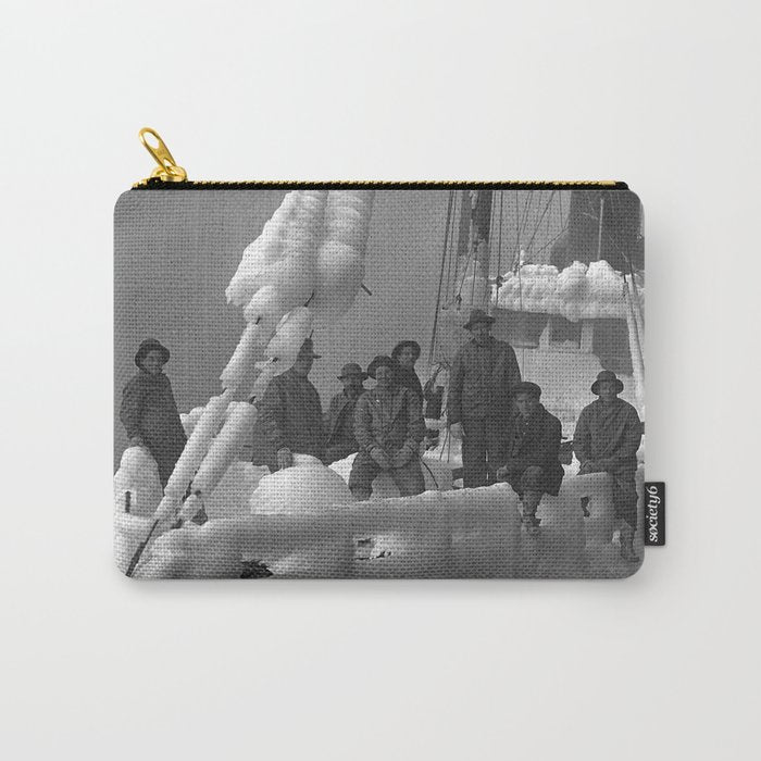 The fishing boat "New England" frozen in ice, winter, British Columbia, 1916 black and white vintage photograph by Leonard Frank Carry All Pouch Gallery Image 1