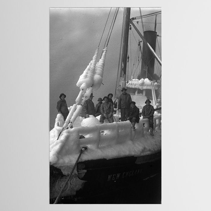 The fishing boat "New England" frozen in ice, winter, British Columbia, 1916 black and white vintage photograph by Leonard Frank Tablecloth Gallery Image 2