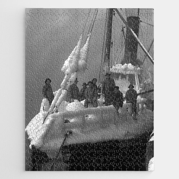 The fishing boat "New England" frozen in ice, winter, British Columbia, 1916 black and white vintage photograph by Leonard Frank Jigsaw Puzzle Gallery Image 1
