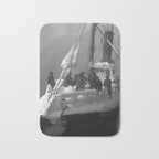 The fishing boat "New England" frozen in ice, winter, British Columbia, 1916 black and white vintage photograph by Leonard Frank Bath Mat Gallery Image 1