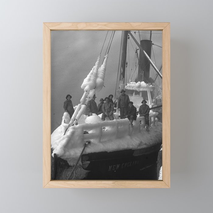 The fishing boat "New England" frozen in ice, winter, British Columbia, 1916 black and white vintage photograph by Leonard Frank Mini Art Print Gallery Image 1