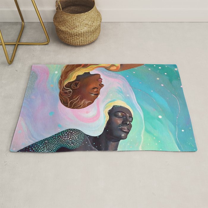 Suspended, Abstract Black People Love Couple, Human Humanity Emotions Feelings, Expression Eclectic Painting Space Rug Gallery Image 1