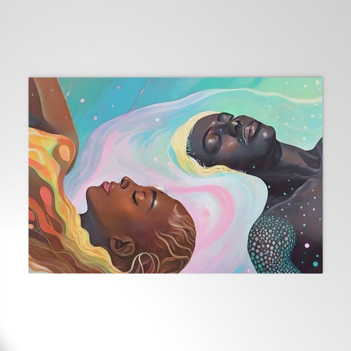 Suspended, Abstract Black People Love Couple, Human Humanity Emotions Feelings, Expression Eclectic Painting Space Welcome Mat Gallery Image 1