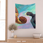 Suspended, Abstract Black People Love Couple, Human Humanity Emotions Feelings, Expression Eclectic Painting Space Wall Tapestry Gallery Image 2