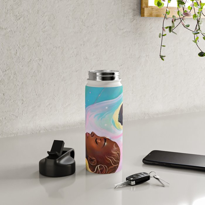 Suspended, Abstract Black People Love Couple, Human Humanity Emotions Feelings, Expression Eclectic Painting Space Water Bottle Gallery Image 4