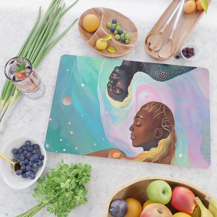 Suspended, Abstract Black People Love Couple, Human Humanity Emotions Feelings, Expression Eclectic Painting Space Cutting Board Gallery Image 2