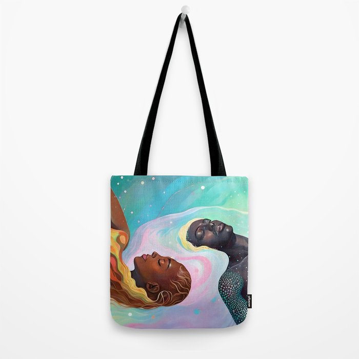 Suspended, Abstract Black People Love Couple, Human Humanity Emotions Feelings, Expression Eclectic Painting Space Tote Bag Gallery Image 2