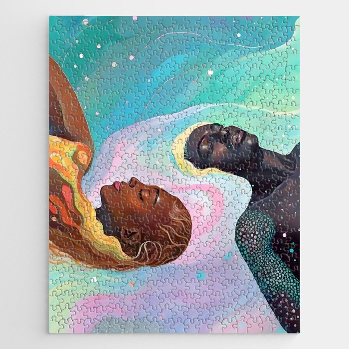 Suspended, Abstract Black People Love Couple, Human Humanity Emotions Feelings, Expression Eclectic Painting Space Jigsaw Puzzle Gallery Image 1