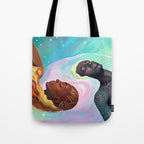 Suspended, Abstract Black People Love Couple, Human Humanity Emotions Feelings, Expression Eclectic Painting Space Tote Bag Gallery Image 1