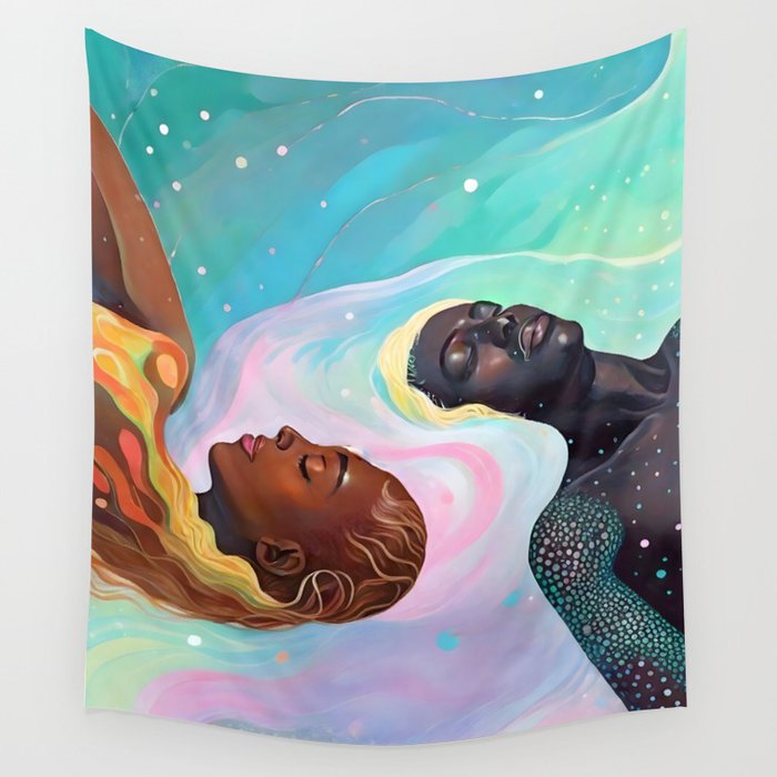 Suspended, Abstract Black People Love Couple, Human Humanity Emotions Feelings, Expression Eclectic Painting Space Wall Tapestry Gallery Image 4