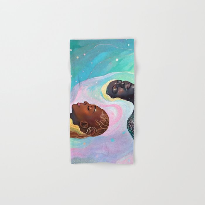 Suspended, Abstract Black People Love Couple, Human Humanity Emotions Feelings, Expression Eclectic Painting Space Bath Towel Gallery Image 1